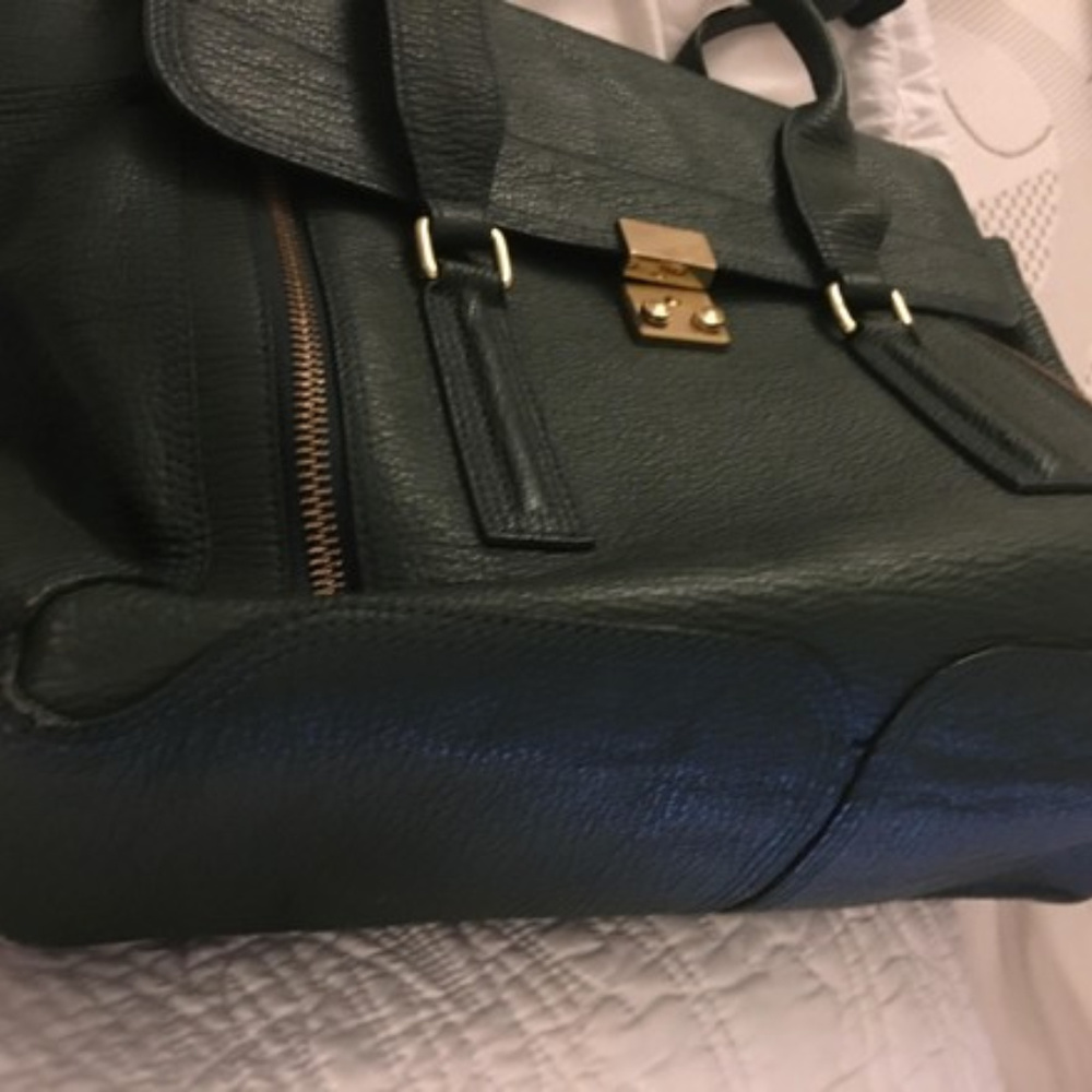 Large Pashli Jade Leather Satchel 14.5"L x 5"W x 1 - Picture 4 of 5